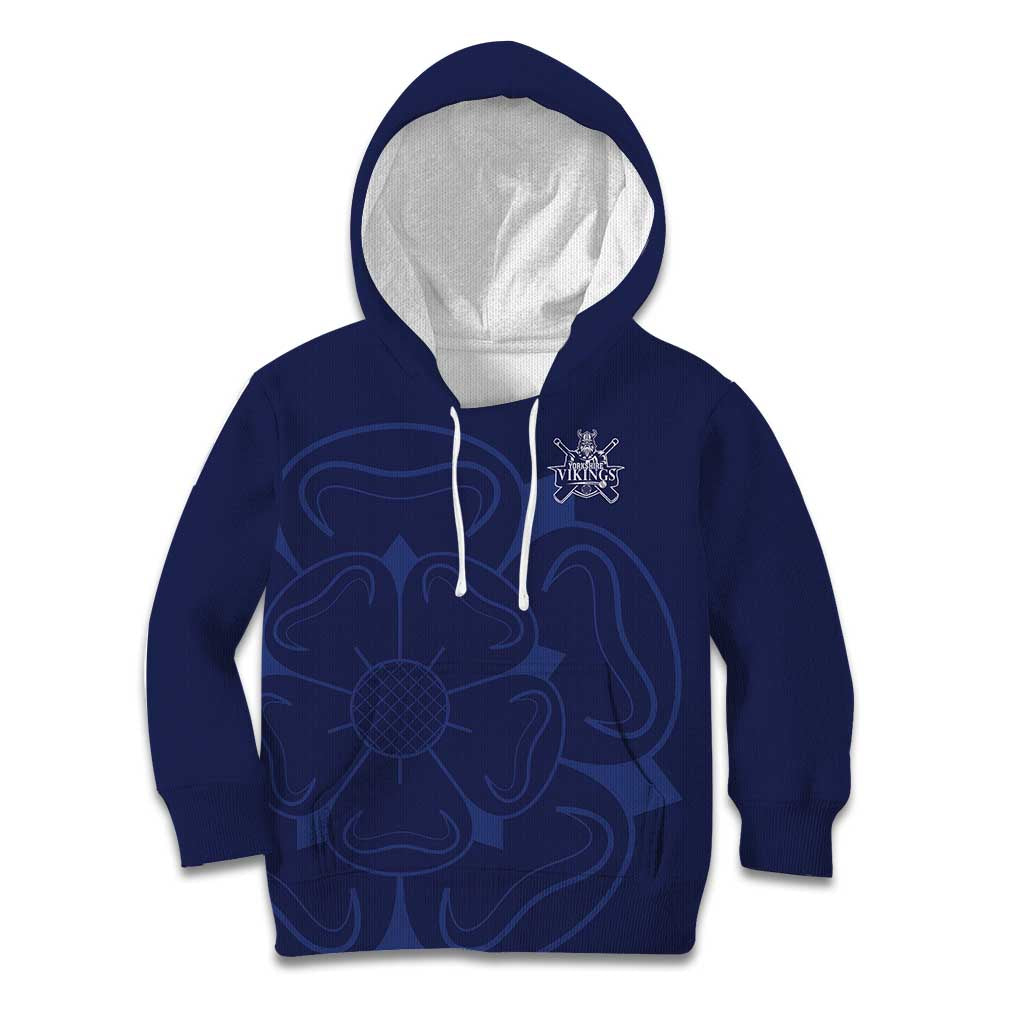 Custom Yorkshire Viking Spirit Kid Hoodie White Rose of York Navy Version - Wonder Print Shop