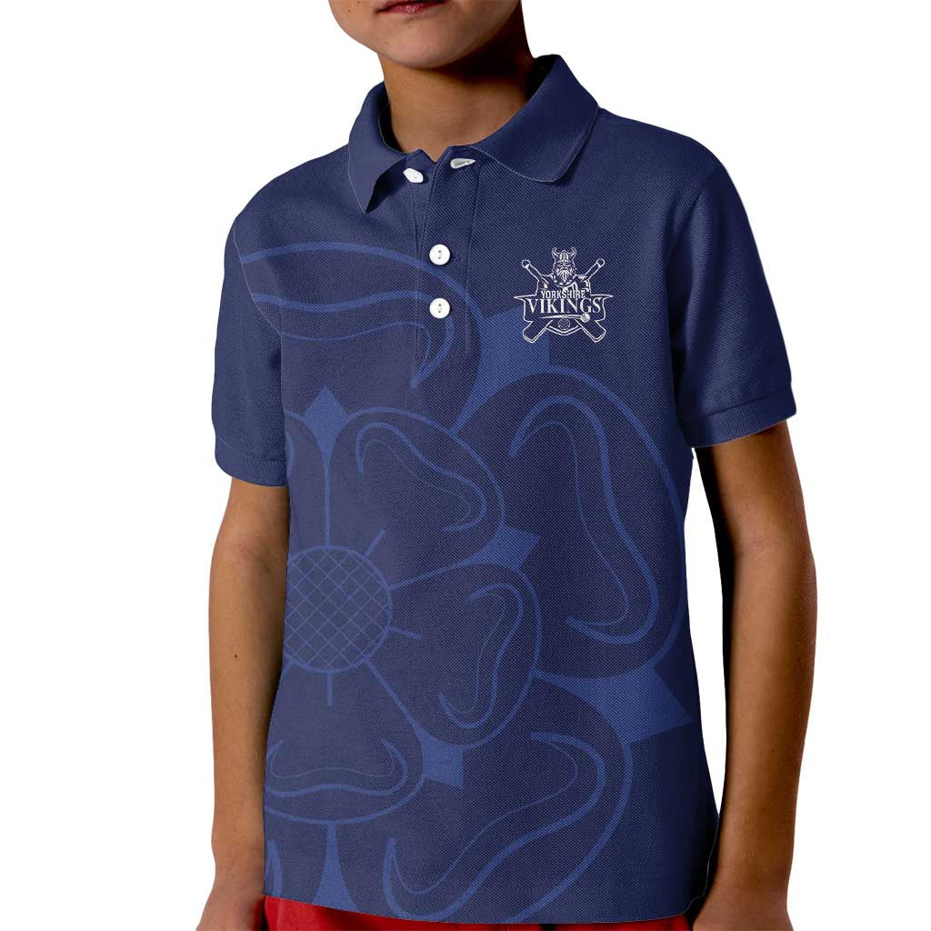 Custom Yorkshire Viking Spirit Kid Polo Shirt White Rose of York Navy Version - Wonder Print Shop