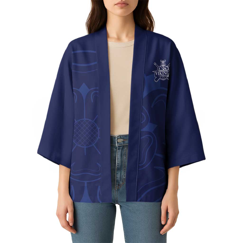 Custom Yorkshire Viking Spirit Kimono White Rose of York Navy Version - Wonder Print Shop