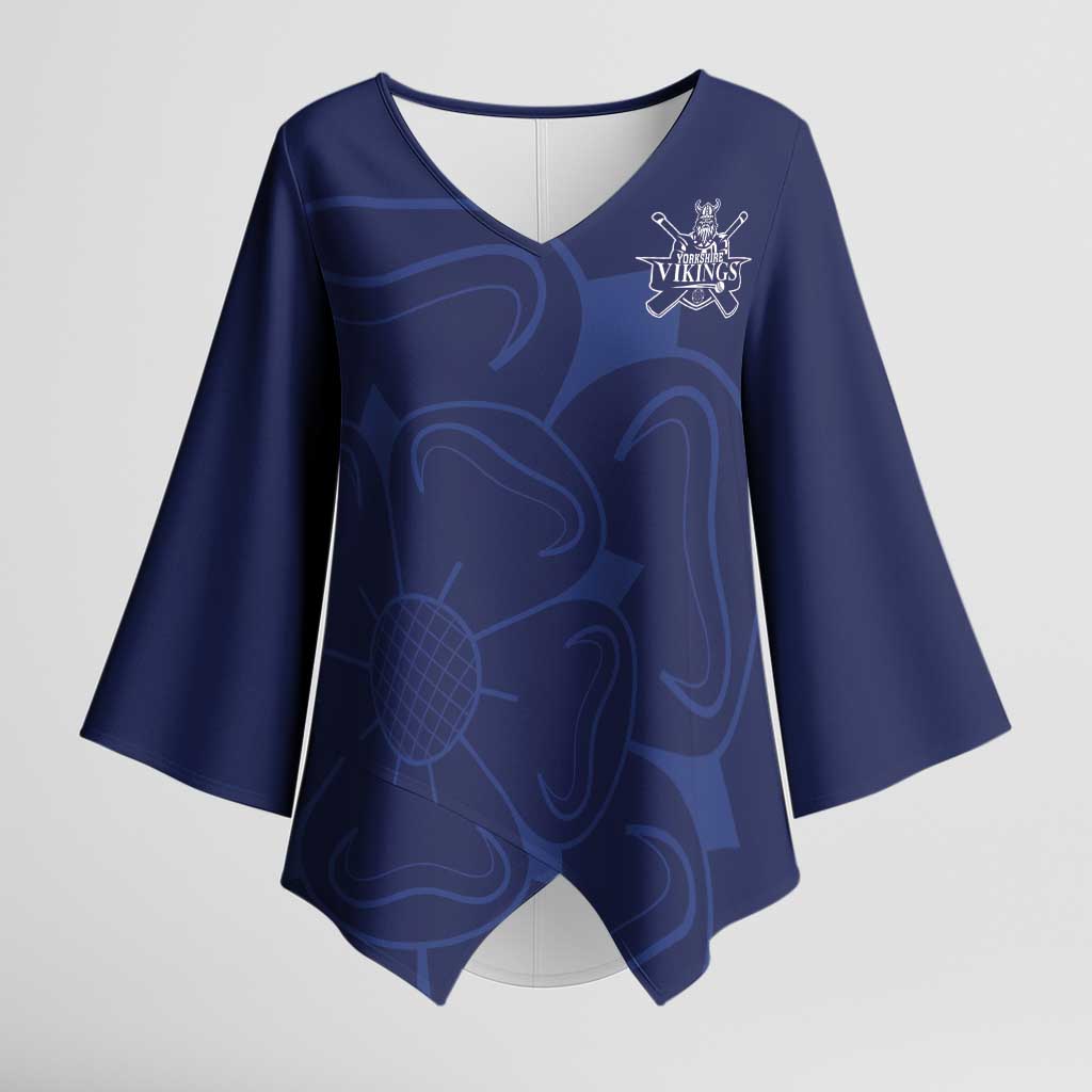 Custom Yorkshire Viking Spirit Kimono Sleeve Blouse White Rose of York Navy Version - Wonder Print Shop