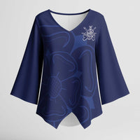 Custom Yorkshire Viking Spirit Kimono Sleeve Blouse White Rose of York Navy Version - Wonder Print Shop