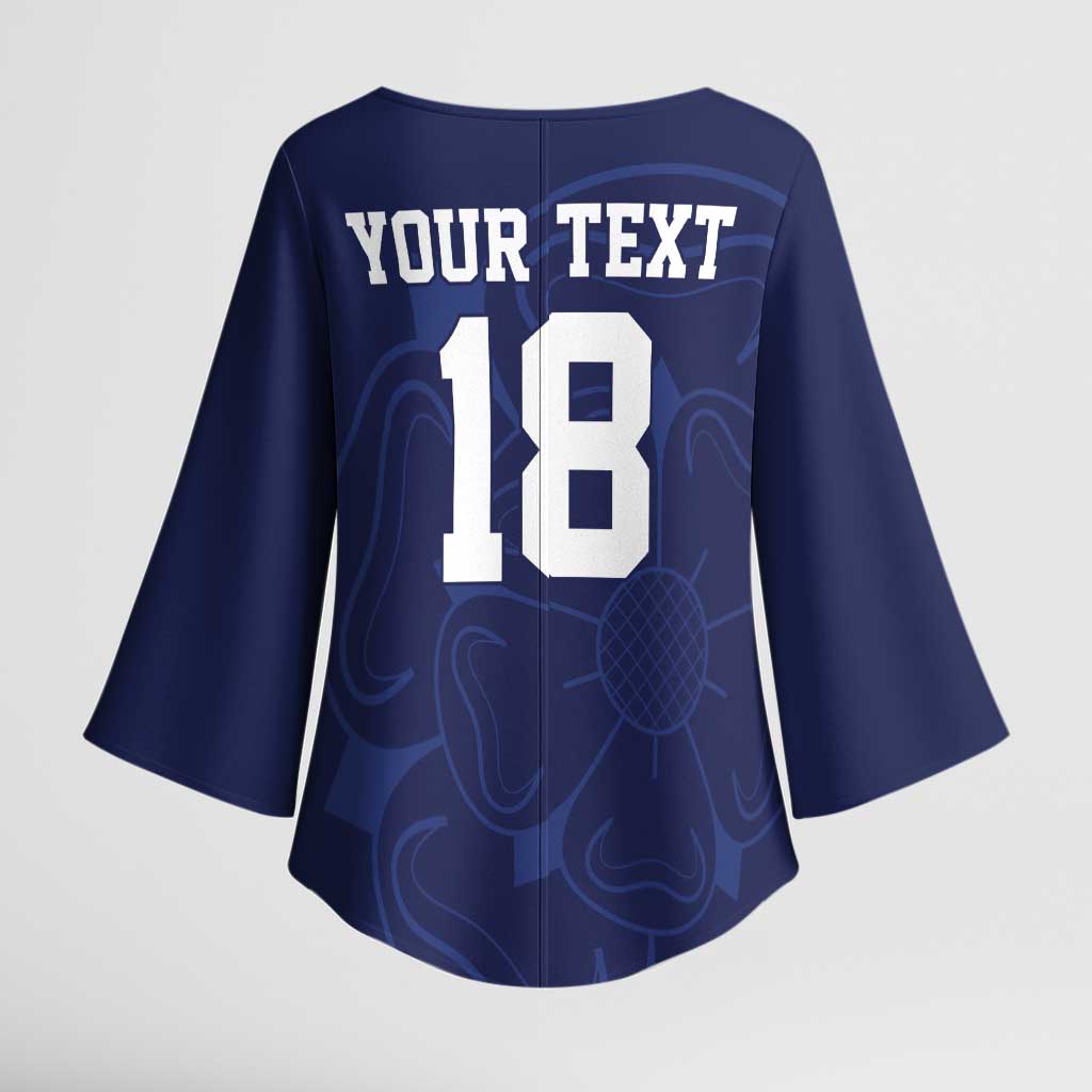 Custom Yorkshire Viking Spirit Kimono Sleeve Blouse White Rose of York Navy Version - Wonder Print Shop