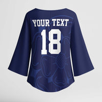 Custom Yorkshire Viking Spirit Kimono Sleeve Blouse White Rose of York Navy Version - Wonder Print Shop