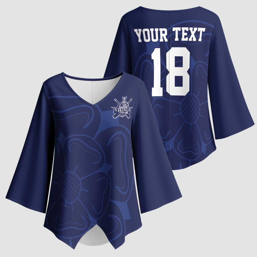 Custom Yorkshire Viking Spirit Kimono Sleeve Blouse White Rose of York Navy Version - Wonder Print Shop