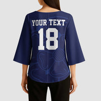 Custom Yorkshire Viking Spirit Kimono Sleeve Blouse White Rose of York Navy Version - Wonder Print Shop