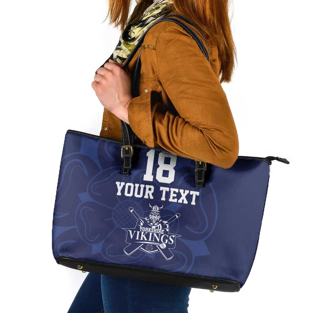Custom Yorkshire Viking Spirit Leather Tote Bag White Rose of York Navy Version - Wonder Print Shop