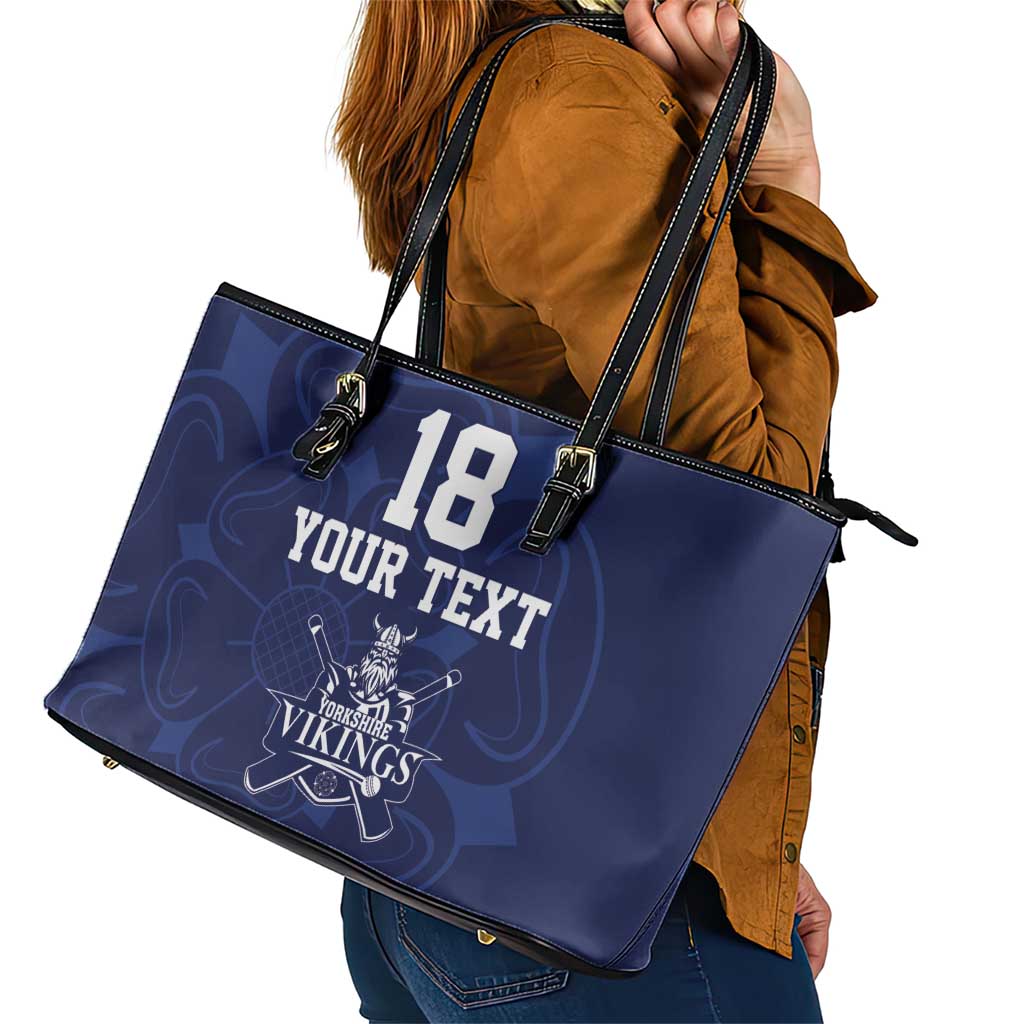 Custom Yorkshire Viking Spirit Leather Tote Bag White Rose of York Navy Version - Wonder Print Shop