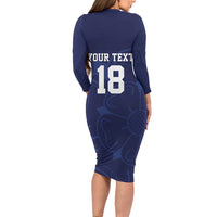Custom Yorkshire Viking Spirit Long Sleeve Bodycon Dress White Rose of York Navy Version - Wonder Print Shop