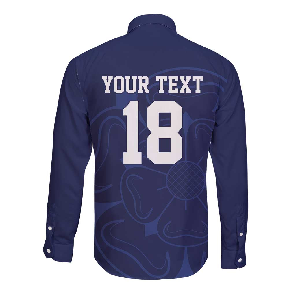 Custom Yorkshire Viking Spirit Long Sleeve Button Shirt White Rose of York Navy Version - Wonder Print Shop