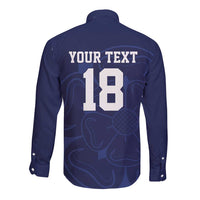 Custom Yorkshire Viking Spirit Long Sleeve Button Shirt White Rose of York Navy Version - Wonder Print Shop