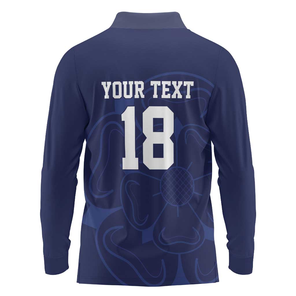 Custom Yorkshire Viking Spirit Long Sleeve Polo Shirt White Rose of York Navy Version - Wonder Print Shop
