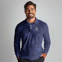 Custom Yorkshire Viking Spirit Long Sleeve Polo Shirt White Rose of York Navy Version - Wonder Print Shop