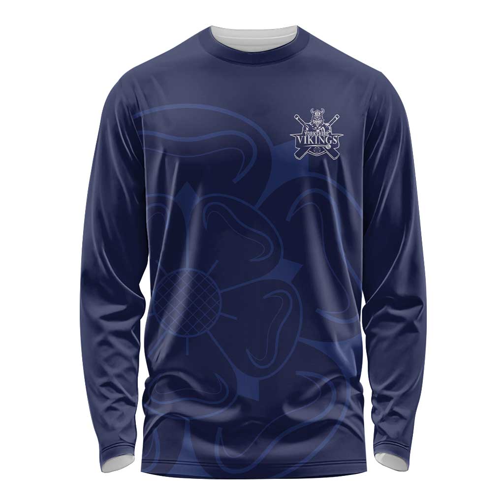 Custom Yorkshire Viking Spirit Long Sleeve Shirt White Rose of York Navy Version - Wonder Print Shop