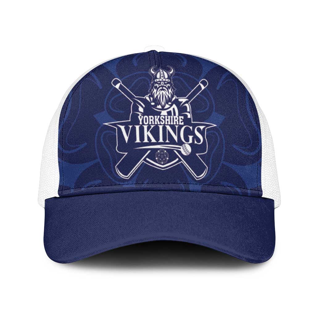 Yorkshire Vikings Cricket Mesh Trucker Cap White Rose of York Navy Version - Wonder Print Shop