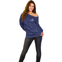 Custom Yorkshire Viking Spirit Off Shoulder Sweater White Rose of York Navy Version - Wonder Print Shop
