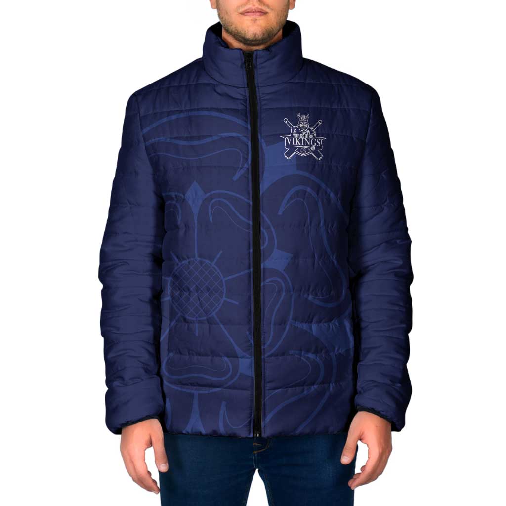Custom Yorkshire Viking Spirit Padded Jacket White Rose of York Navy Version - Wonder Print Shop