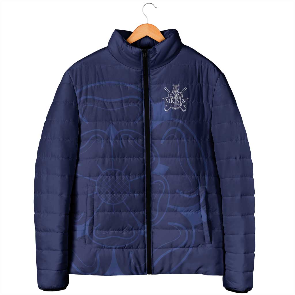 Custom Yorkshire Viking Spirit Padded Jacket White Rose of York Navy Version - Wonder Print Shop