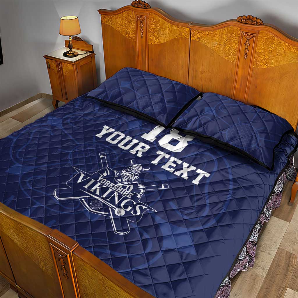 Custom Yorkshire Viking Spirit Quilt Bed Set White Rose of York Navy Version - Wonder Print Shop
