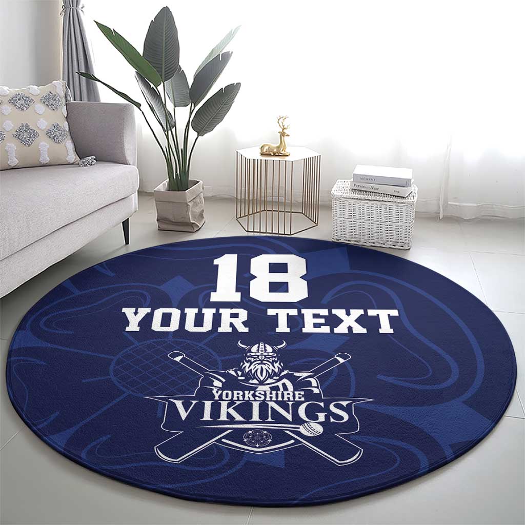 Custom Yorkshire Viking Spirit Round Carpet White Rose of York Navy Version - Wonder Print Shop