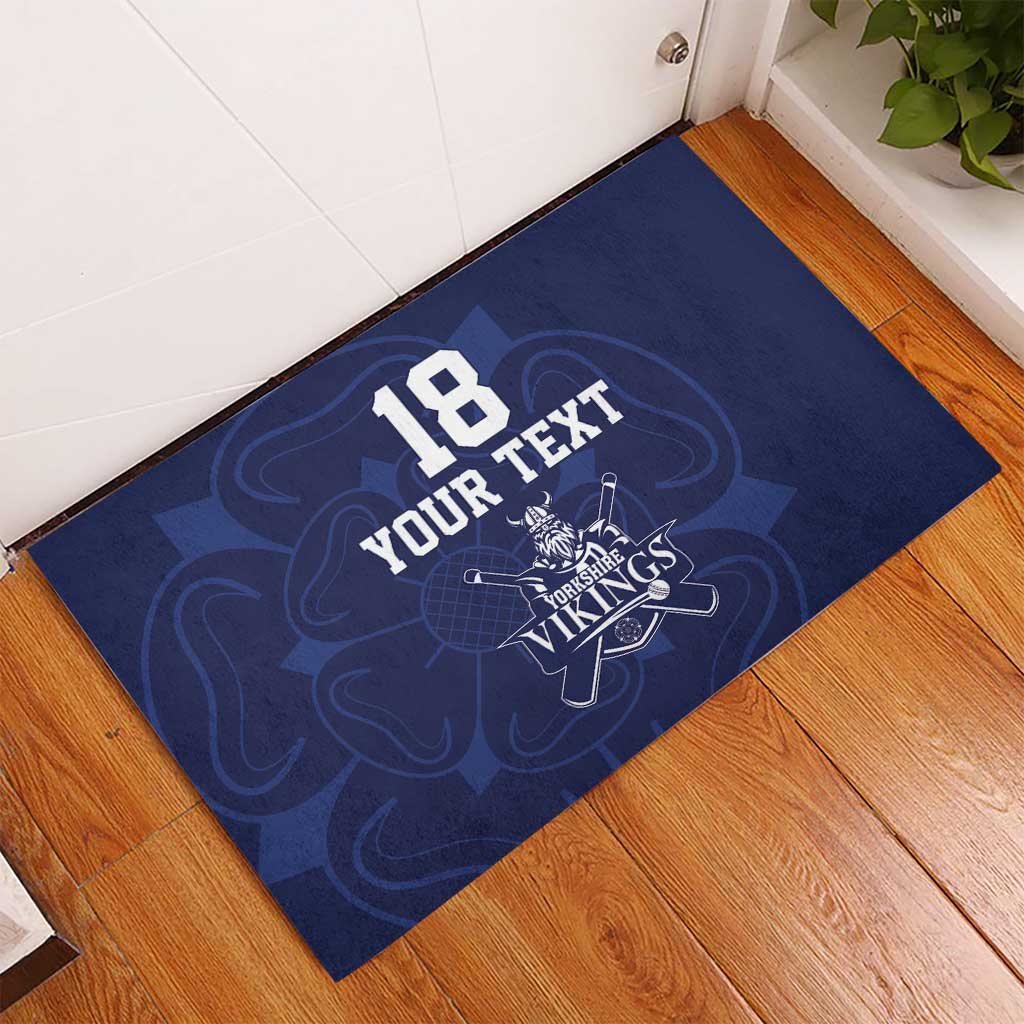 Custom Yorkshire Viking Spirit Rubber Doormat White Rose of York Navy Version - Wonder Print Shop