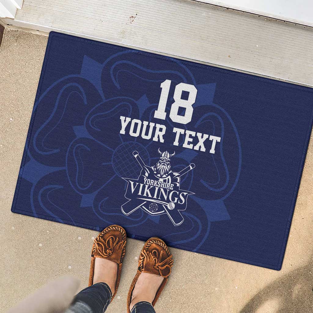 Custom Yorkshire Viking Spirit Rubber Doormat White Rose of York Navy Version - Wonder Print Shop
