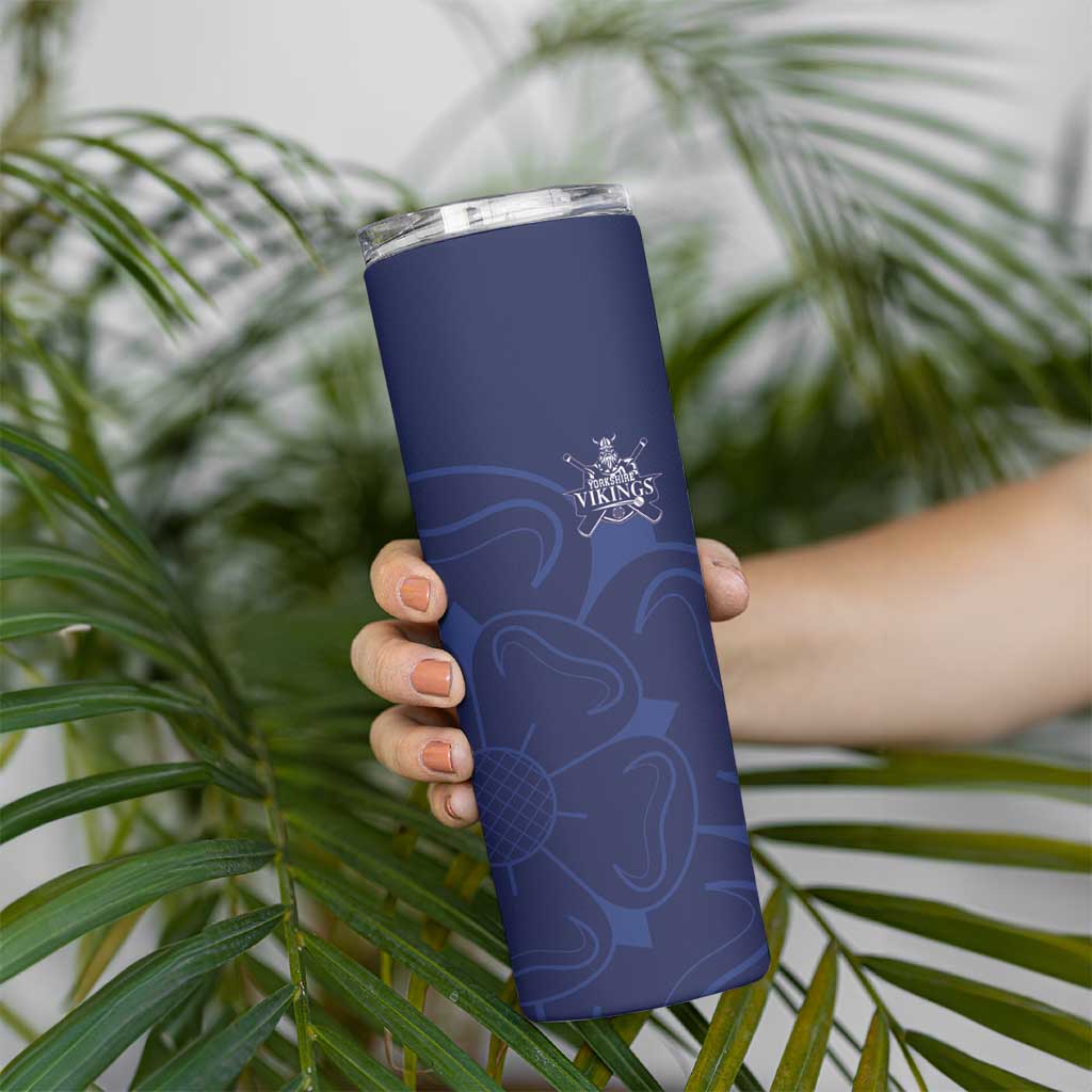 Custom Yorkshire Viking Spirit Skinny Tumbler White Rose of York Navy Version - Wonder Print Shop