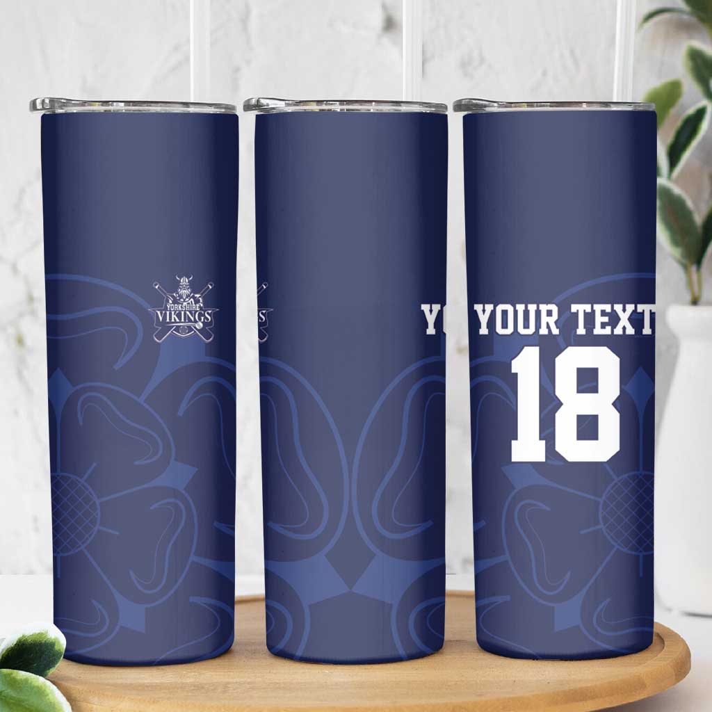 Custom Yorkshire Viking Spirit Skinny Tumbler White Rose of York Navy Version - Wonder Print Shop