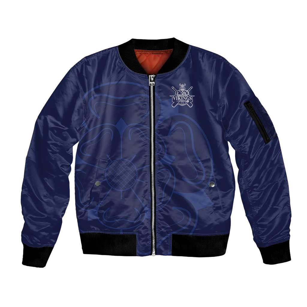 Custom Yorkshire Viking Spirit Sleeve Zip Bomber Jacket White Rose of York Navy Version - Wonder Print Shop