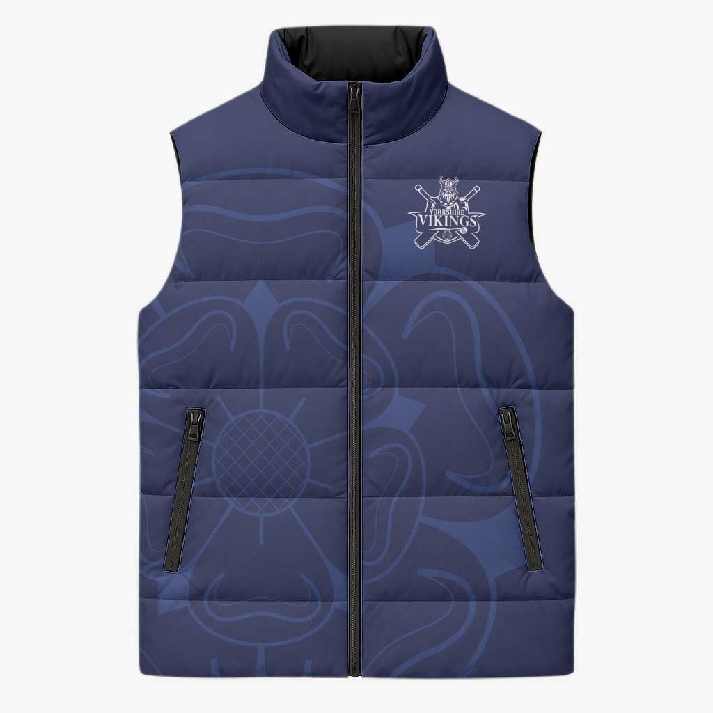 Custom Yorkshire Viking Spirit Sleeveless Puffer Jacket White Rose of York Navy Version - Wonder Print Shop