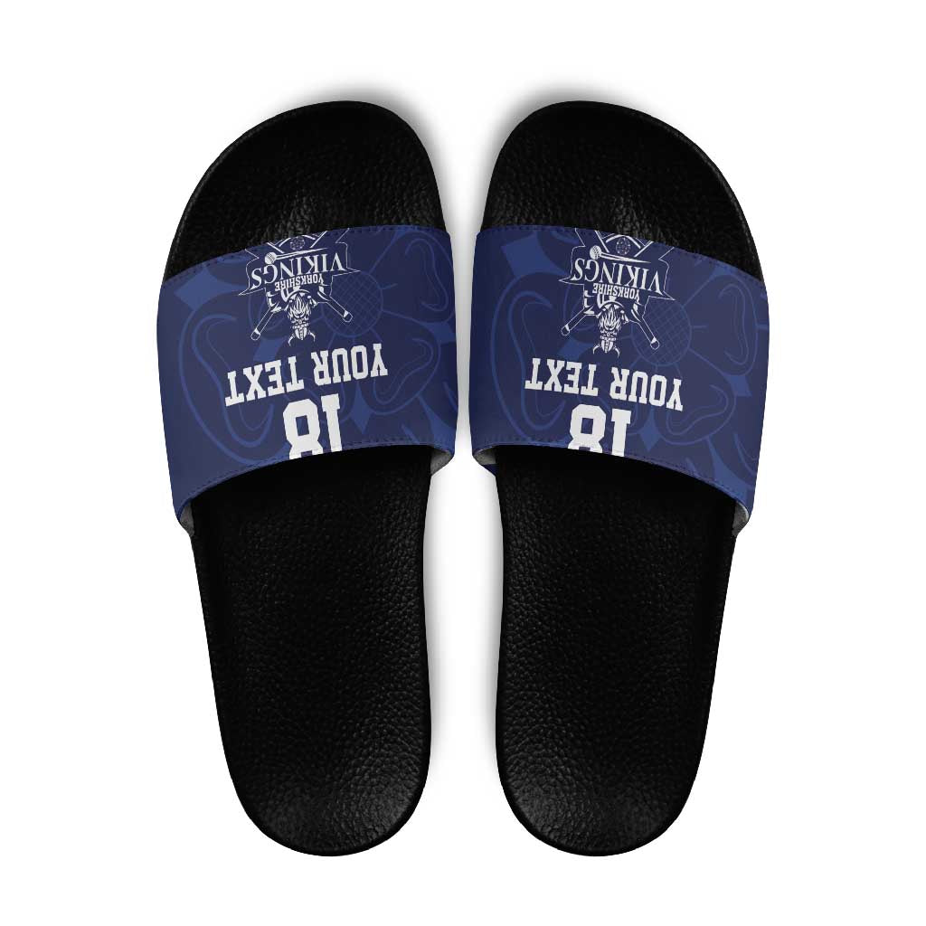 Custom Yorkshire Viking Spirit Slide Sandals White Rose of York Navy Version - Wonder Print Shop