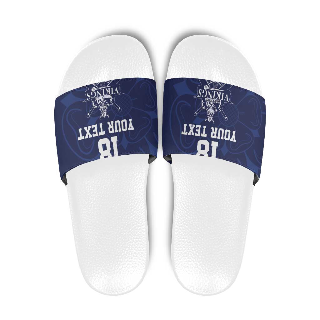 Custom Yorkshire Viking Spirit Slide Sandals White Rose of York Navy Version - Wonder Print Shop