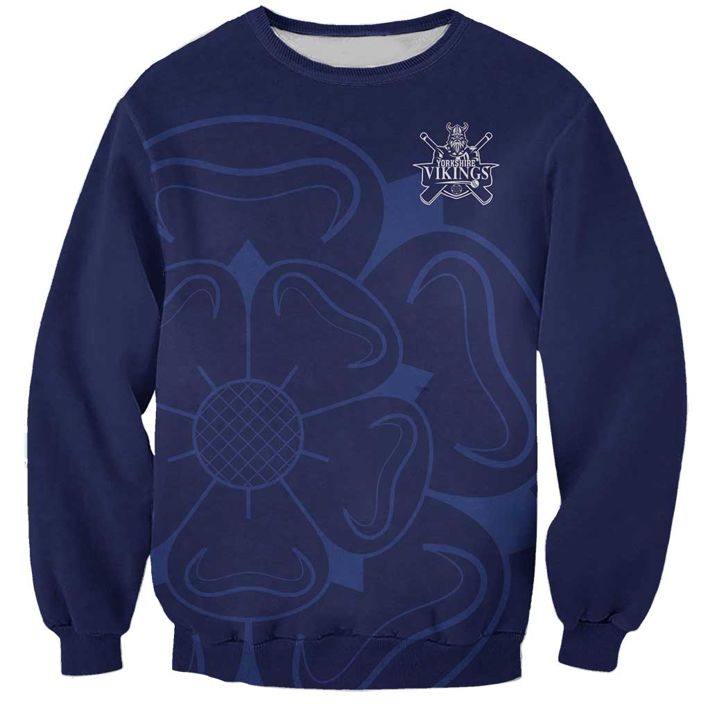 Custom Yorkshire Viking Spirit Sweatshirt White Rose of York Navy Version - Wonder Print Shop