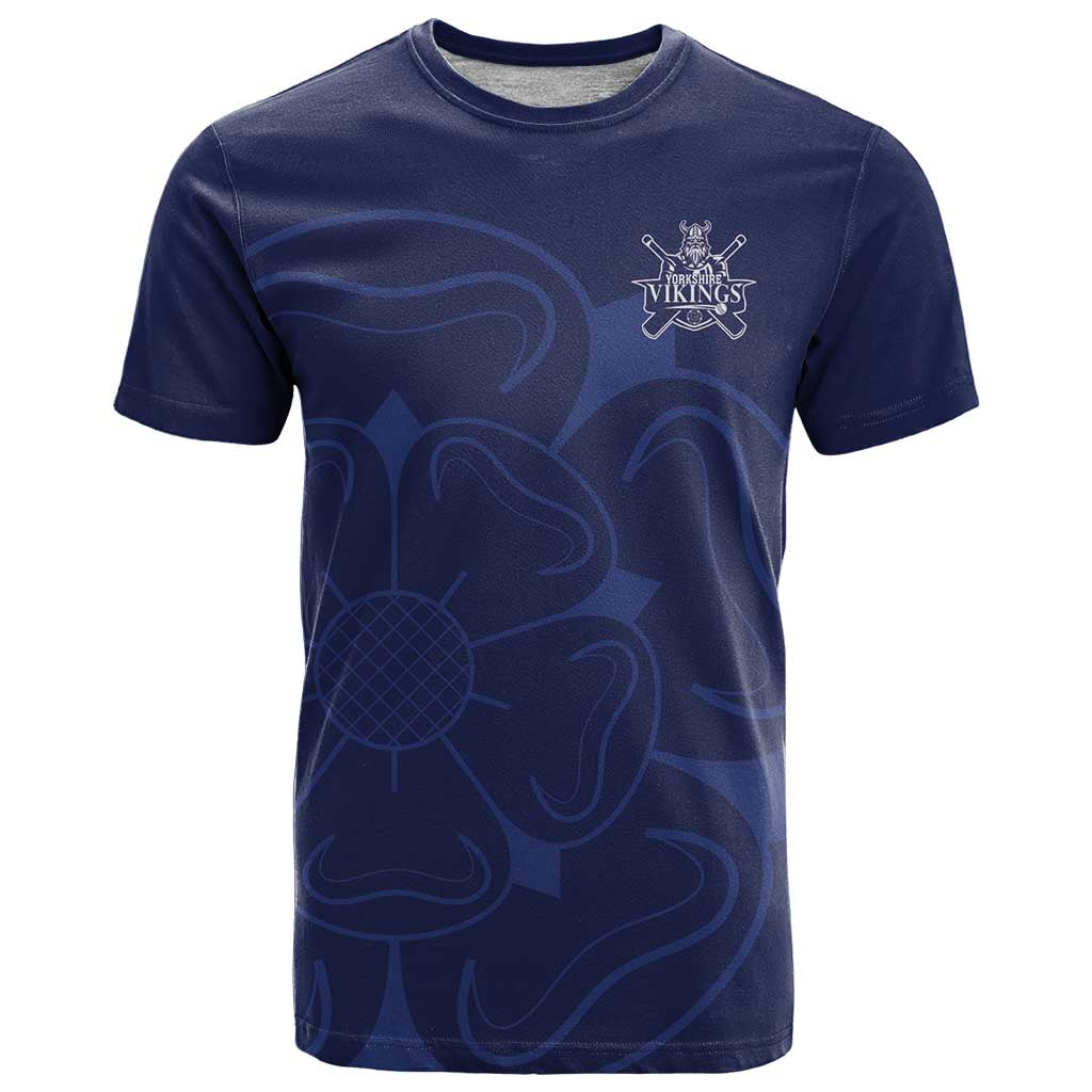 Custom Yorkshire Viking Spirit T Shirt White Rose of York Navy Version - Wonder Print Shop
