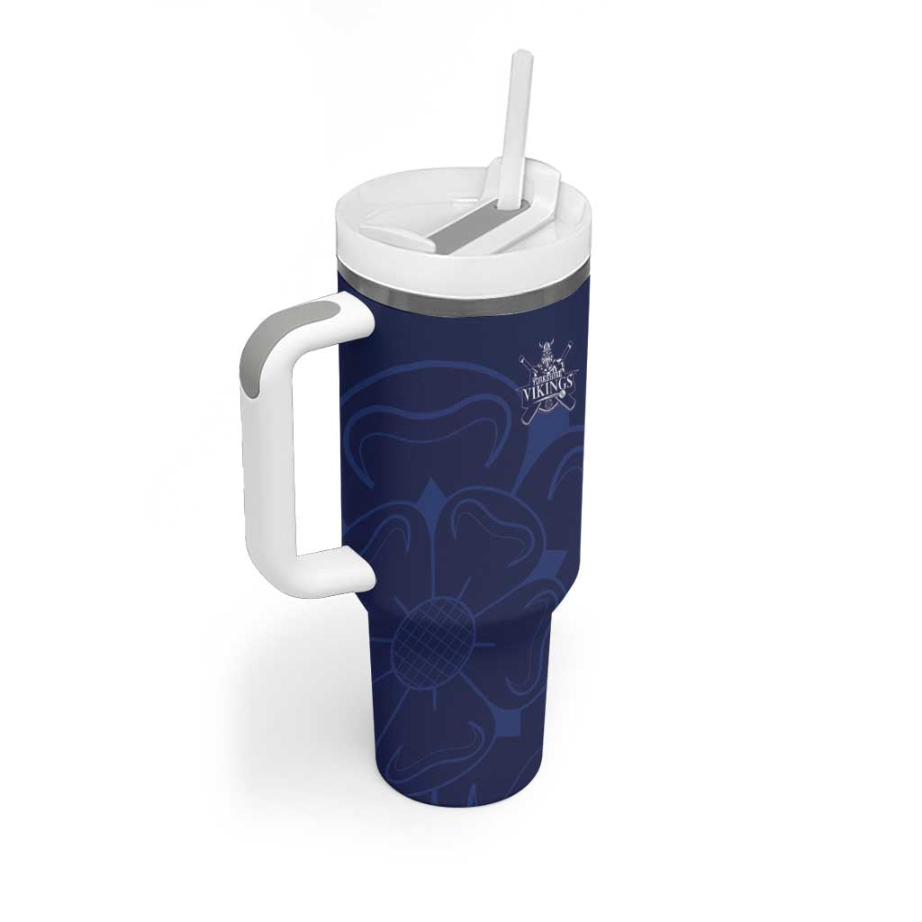 Custom Yorkshire Viking Spirit Tumbler With Handle White Rose of York Navy Version - Wonder Print Shop