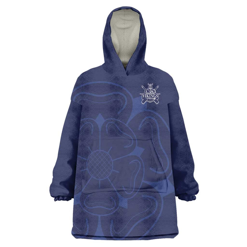 Custom Yorkshire Viking Spirit Wearable Blanket Hoodie White Rose of York Navy Version - Wonder Print Shop