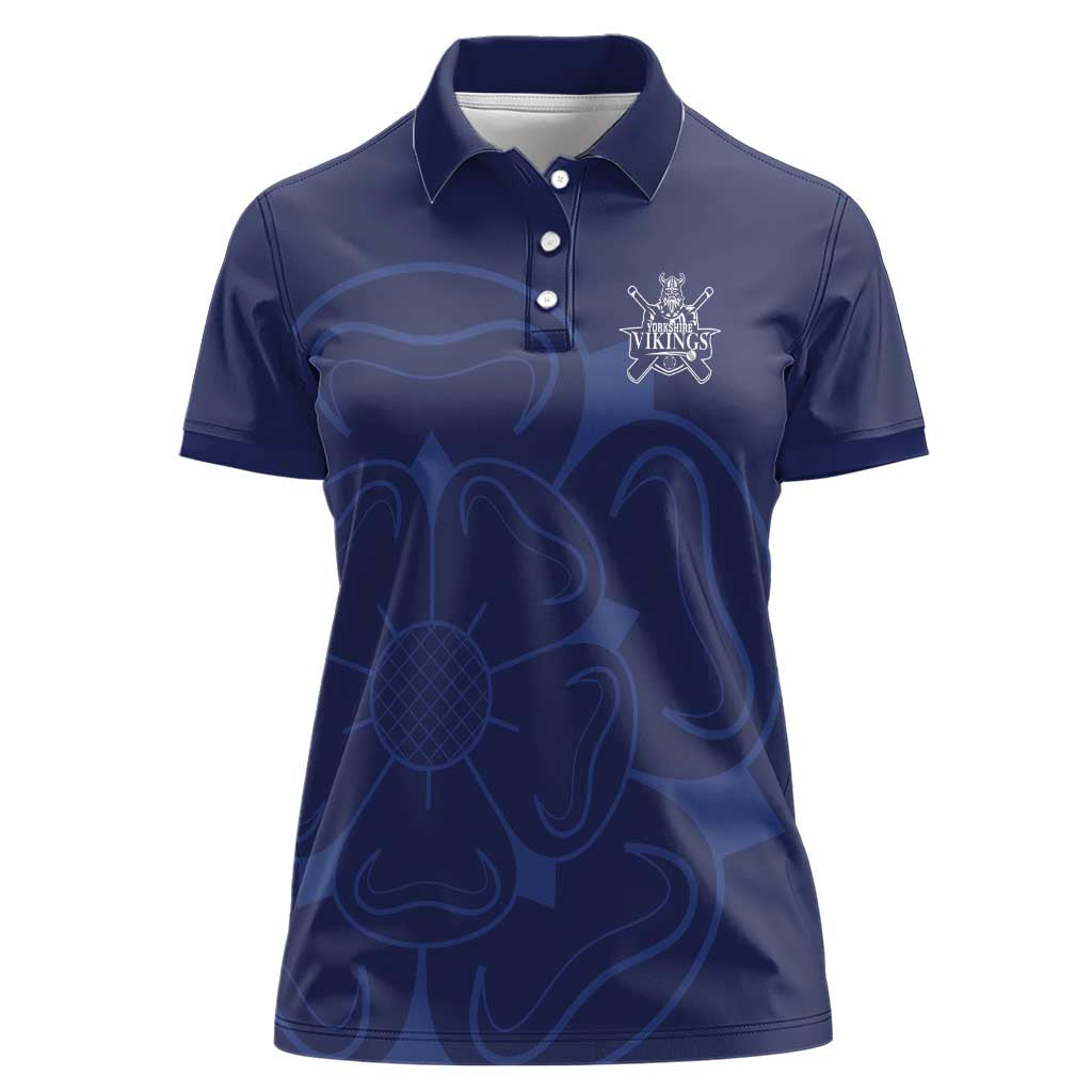 Custom Yorkshire Viking Spirit Women Polo Shirt White Rose of York Navy Version - Wonder Print Shop