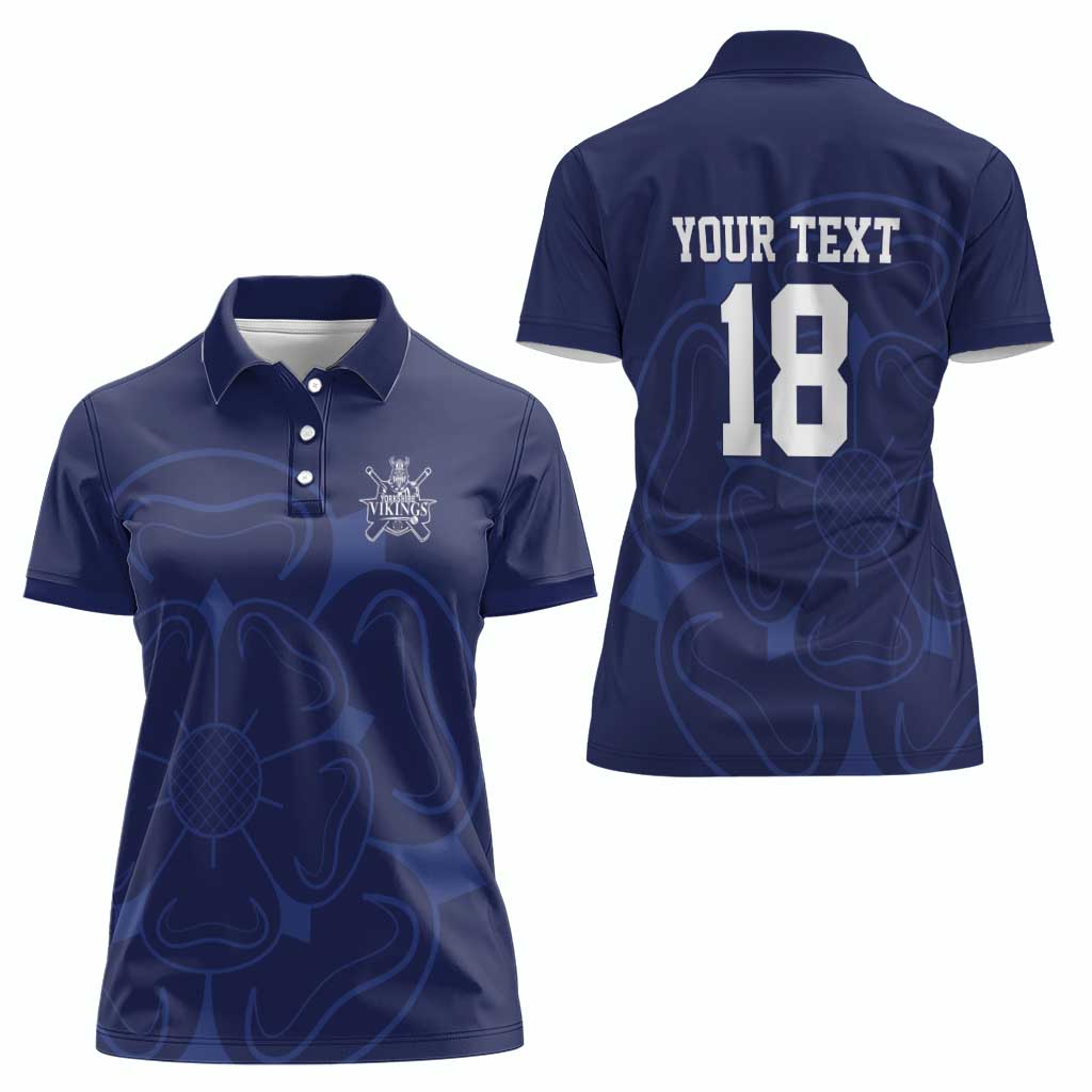 Custom Yorkshire Viking Spirit Women Polo Shirt White Rose of York Navy Version - Wonder Print Shop