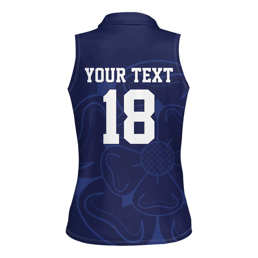 Custom Yorkshire Viking Spirit Women Sleeveless Polo Shirt White Rose of York Navy Version - Wonder Print Shop