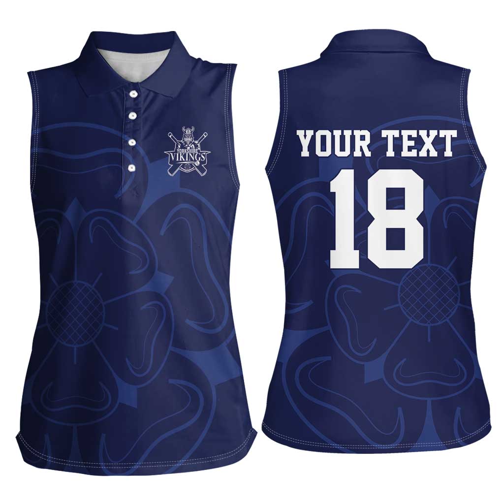 Custom Yorkshire Viking Spirit Women Sleeveless Polo Shirt White Rose of York Navy Version - Wonder Print Shop