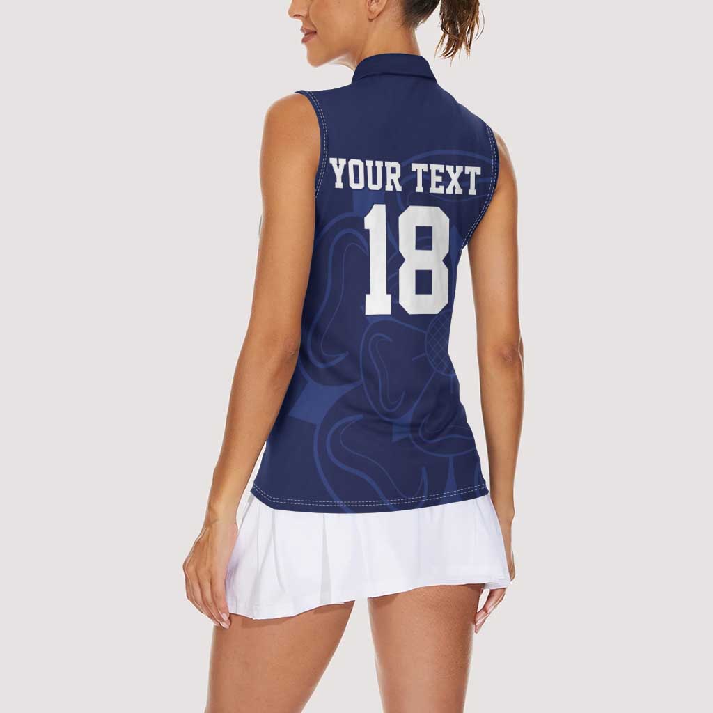Custom Yorkshire Viking Spirit Women Sleeveless Polo Shirt White Rose of York Navy Version - Wonder Print Shop
