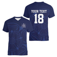 Custom Yorkshire Viking Spirit Women V-Neck T-Shirt White Rose of York Navy Version - Wonder Print Shop