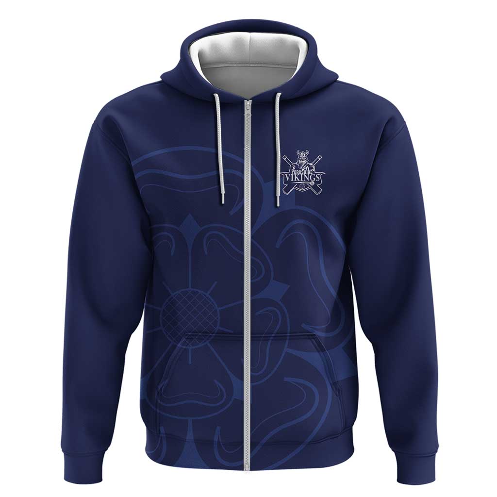 Custom Yorkshire Viking Spirit Zip Hoodie White Rose of York Navy Version - Wonder Print Shop