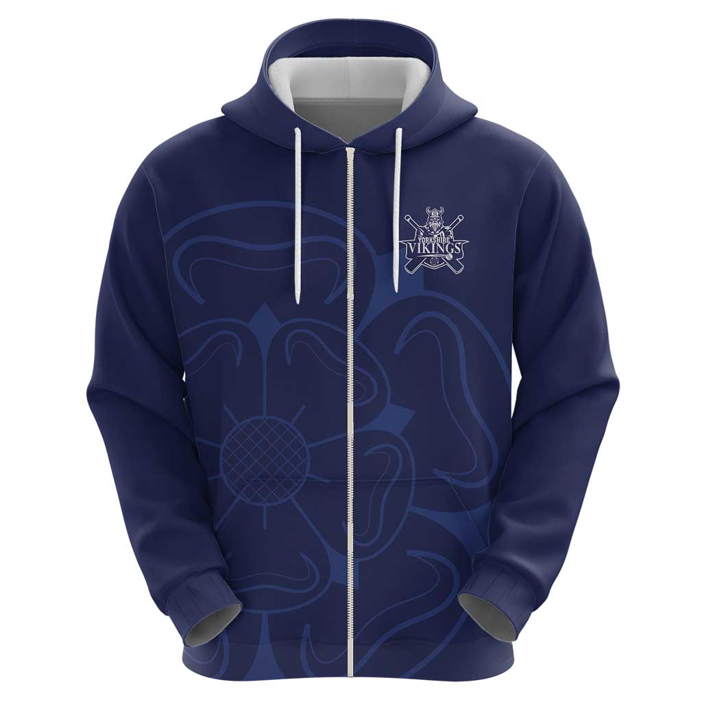 Custom Yorkshire Viking Spirit Zip Hoodie White Rose of York Navy Version - Wonder Print Shop