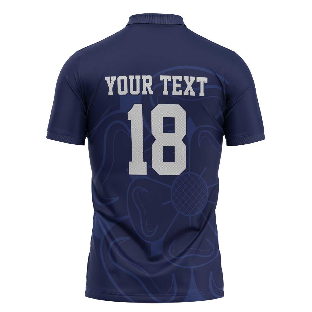 Custom Yorkshire Viking Spirit Zipper Polo Shirt White Rose of York Navy Version - Wonder Print Shop