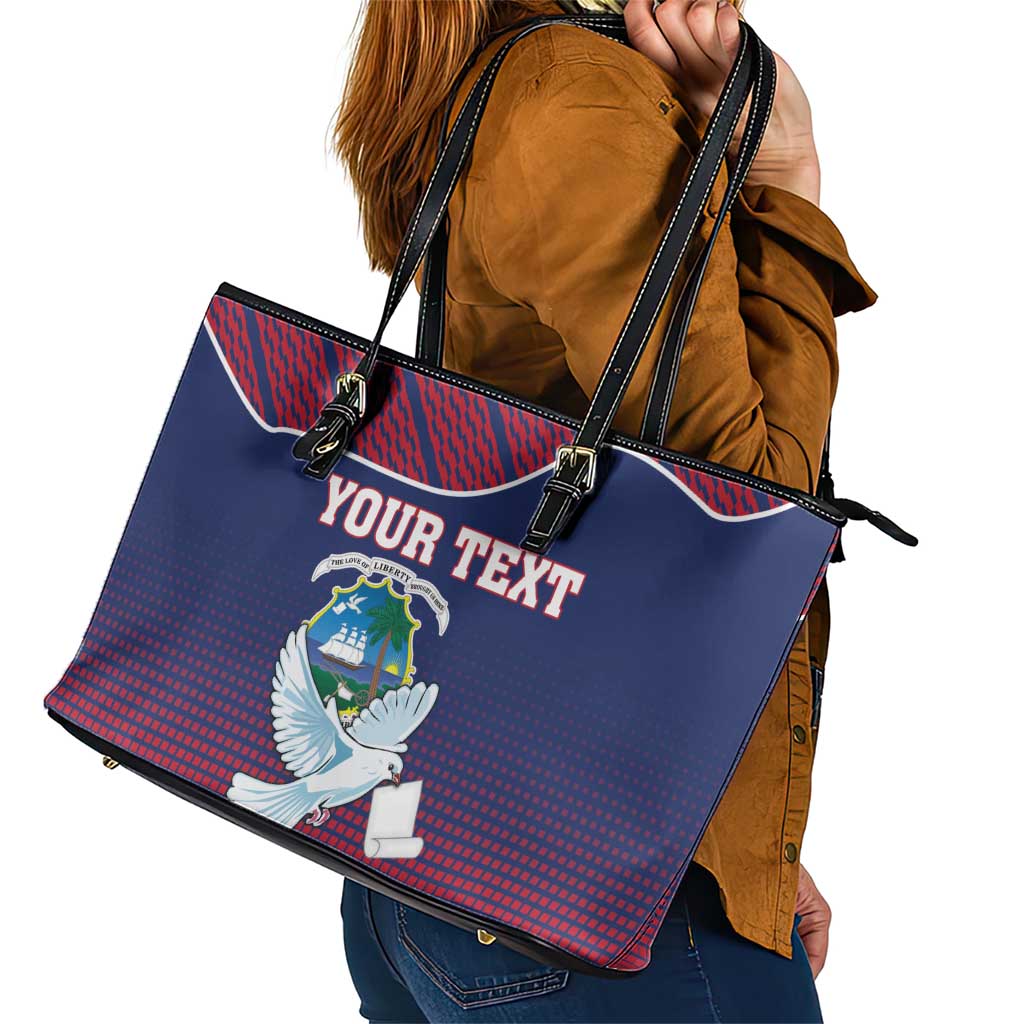 Personalized Liberia White Dove With A Scroll Leather Tote Bag Coat Of Arms - Wonder Print Shop