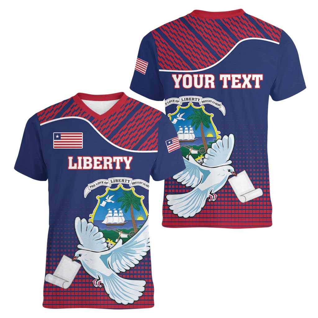 Personalized Liberia White Dove With A Scroll Women V-Neck T-Shirt Coat Of Arms - Wonder Print Shop