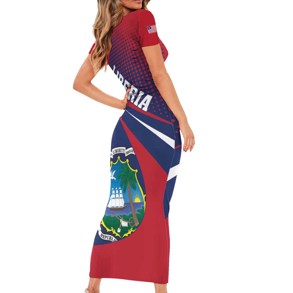 Liberia Coat Of Arms Family Matching Short Sleeve Bodycon Dress and Hawaiian Shirt Red Version - Wonder Print Shop