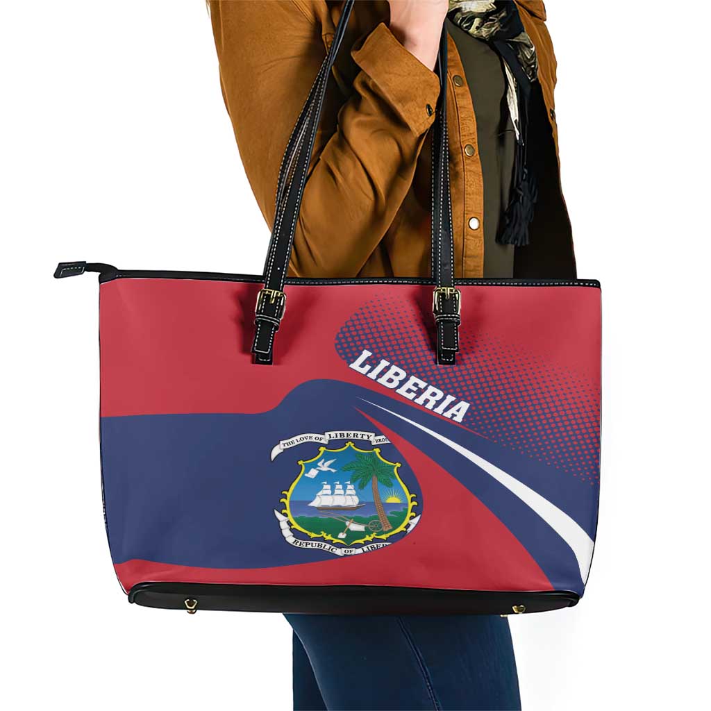 Liberia Coat Of Arms Leather Tote Bag Red Version - Wonder Print Shop