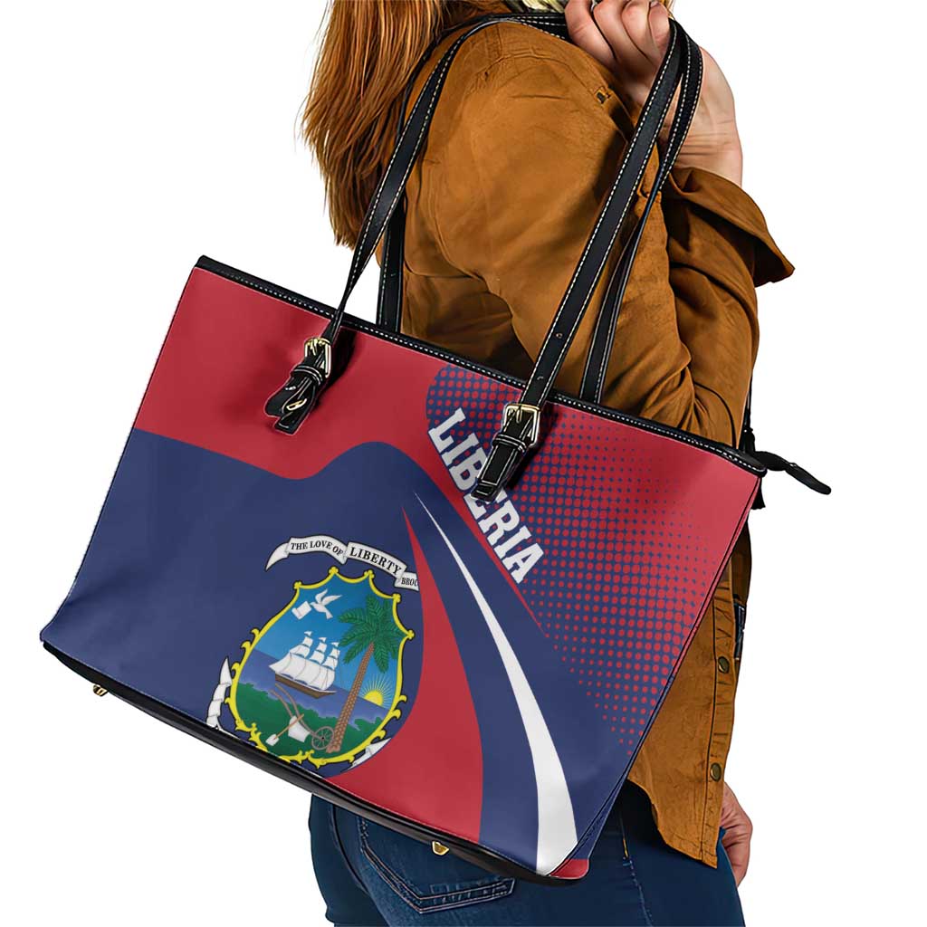 Liberia Coat Of Arms Leather Tote Bag Red Version - Wonder Print Shop