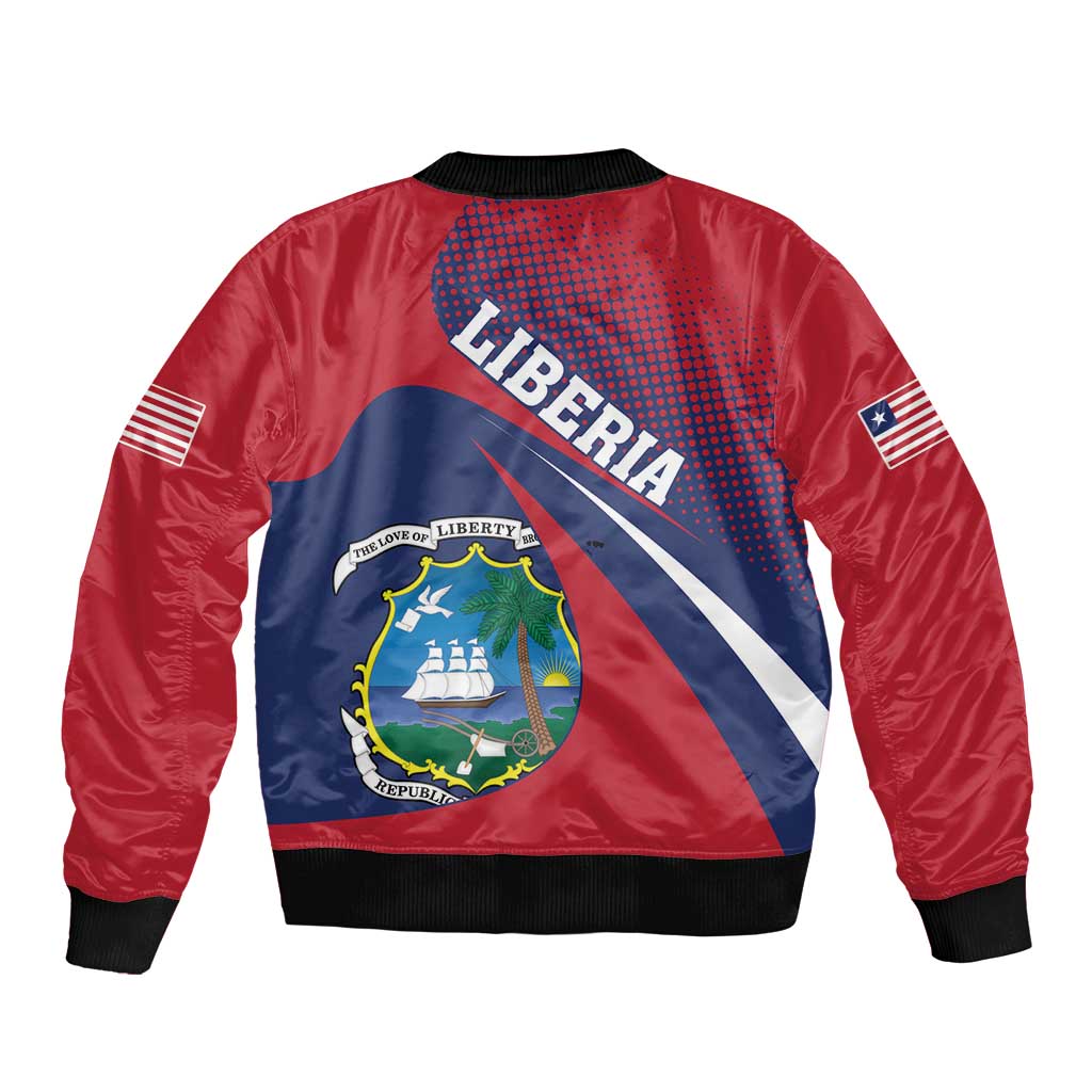 Liberia Coat Of Arms Sleeve Zip Bomber Jacket Red Version - Wonder Print Shop